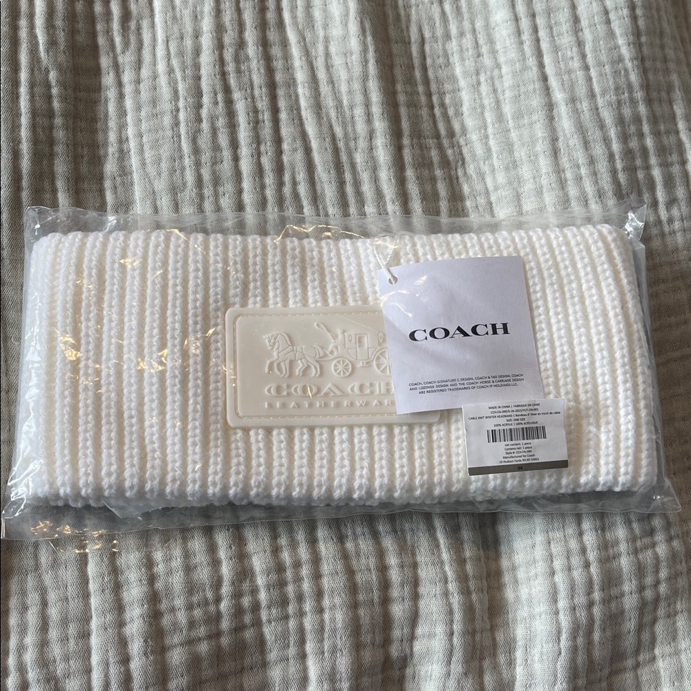 Coach Ivory Ribbed Knit Headband